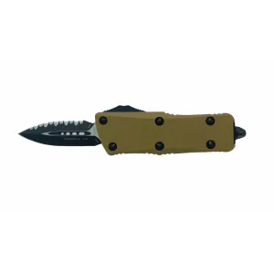 Microtech Troodon Mini D/E Signature, Tan G-10, Full Serrated OTF Knife