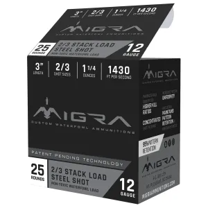 Migra Ammunitions M12SS23 Staxd  12Gauge 3 1 1/4oz 2/3Shot 25 Per Box/10 Case