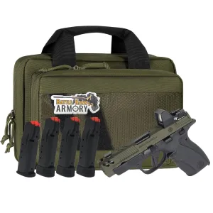 Smith & Wesson P.C. Bodyguard 2.0 Carry Comp, .380acp, 3.1 Ported Barrel, w/ Thumb Safety, OD Green / Black Slide Pistol Bundle w/ 4 Magazines, Savior Bag, Optic Cut & CT Rad Green Dot