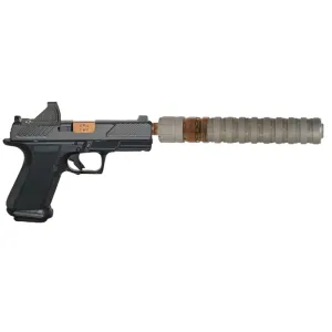 Shadow Systems MR920 Combat, 9mm, 4.5 Bronze Threaded Barrel, 2- 15rd Mags, RFX11 Green Dot, Pistol w/ Suppressor