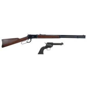 Heritage Mfg 92 Ranch Hand 44 Mag 12rd 24 Black Polished Octagon Barrel, Black Polished Alloy Steel Receiver,Fixed Hardwood Stock Rough Rider .22LR 6rd 4.75 Barrel Black Revolver Bundle