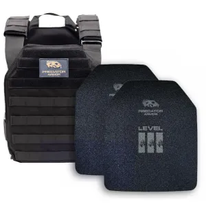Predator Armor Level III Polyethylene (lightweight) Plate Carrier Package - Black - Body Armor Kit