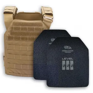 Predator Armor Level III Polyethylene (lightweight) Plate Carrier Package - Coyote - Body Armor Kit