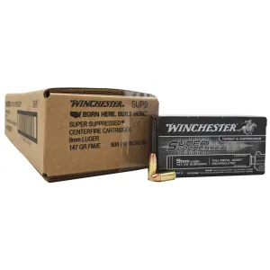 Winchester Ammo SUP9 Super Suppressed Subsonic 9mm Luger Subsonic 147 gr Full Metal Jacket (FMJ) Ammunition 500rd Case