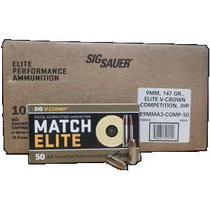 Sig Sauer Match Elite Competition 9mm, 147gr JHP, Subsonic Ammunition, 1000rd Case