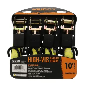 STEAKTH HI 1 X 10' STANDARD DUTY RATCHET STRAPS / HI VIS / 4 PACK