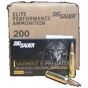 Sig Sauer Varmint & Predator .223rem, 40gr Nosler Varmageddon, 200rd Case
