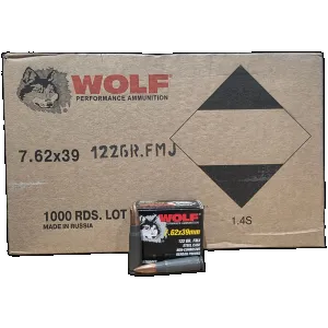Wolf Steel Case Non-Corrosive 7.62x39mm, 122gr FMJ, 1000rd Case