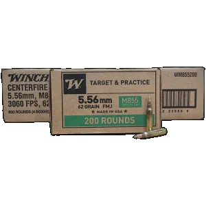 Winchester M855 Green Tip Target & Practice 5.56mm, 62gr FMJ, 800rd Case