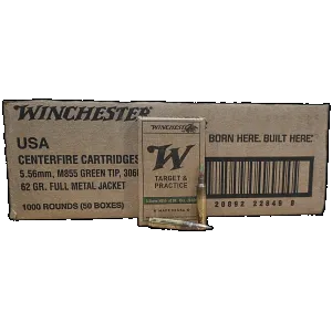 Winchester M855 Green Tip Target & Practice 5.56mm, 62gr FMJ, 1000rd Case