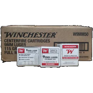Winchester Target & Practice 9mm, 115gr FMJ, 1000rd Case