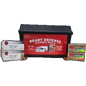Hornady Ready Defense Combo Pack 9mm, 115gr FMJ & FTX, 150rd Ammo Can