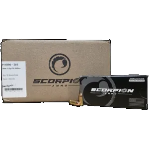 Scorpion Ammo Competition 9mm 115gr RN USPSA Match Certified Ammunition 1000rd Case