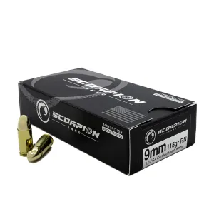 Scorpion Ammo Competition 9mm 115gr RN USPSA Match Certified Ammunition 50 rd Box