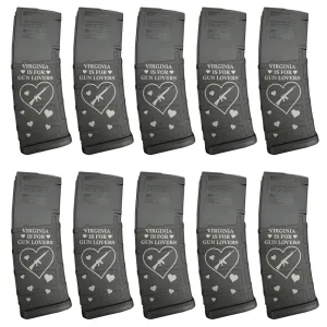 BHA Custom Lasered Virginia is for Gun Lovers 30rd AR-15 Magazine - 10 PACK