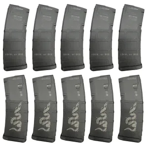 BHA Custom Lasered Join or Die Snake 30rd AR-15 Magazine - 10 PACK