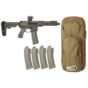 CMMG MK4 22LR 4.5 25RD & ZEROED 22LR SUPPRESSOR FDE / BRONZE PISTOL w/ RED DOT, 5x MAGS, Savior Covert Bag, Quiet Riot Package