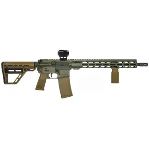 Patriot Ordinance Factory P-15 Base 5.56 30rd 16.5 Barrel OD Green Cerakote FDE Furniture Red Dot Rifle
