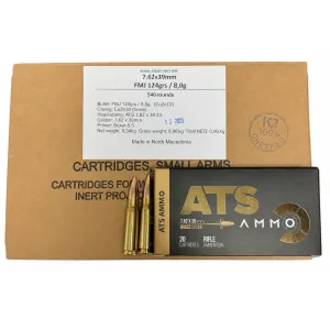 ATS AMMO 7.62x39mm 124gr Brass FMJ Centerfire Rifle Ammunition 540rd CASE