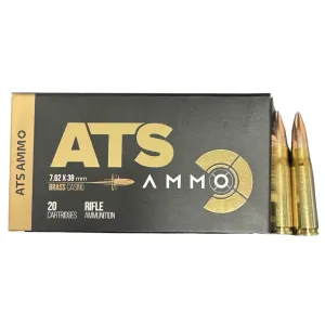 ATS AMMO 7.62x39mm 124gr Brass FMJ Centerfire Rifle Ammunition 20rd Box