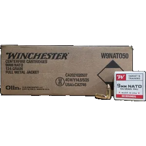 Winchester Ammo Target & Training 9mm NATO, 124gr FMJ, 1000rd Case