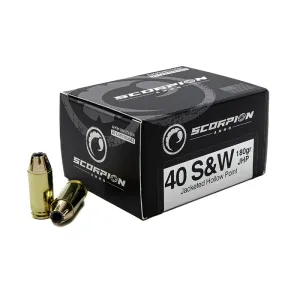 Scorpion Ammo 40 S&W 180gr JHP Ammunition 20 rd Box