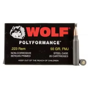 Wolf 22355 PolyFormance  223 Rem 55 gr Full Metal Jacket (FMJ) 20 Bx/ 25 Cs