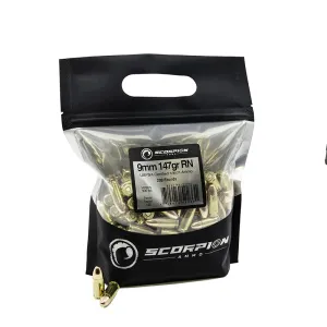 Scorpion Ammo Subsonic Competition 9mm 147gr RN USPSA Match Certified Ammunition 200 rd Go Bag