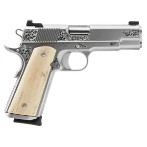 Nighthawk Custom VIP Commander 9mm 10rd 4.25 Match Barrel Hand Engraved Mammoth Bark Grips Silver Stainless Pistol