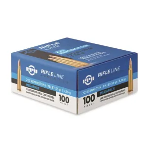 PPU PP223M MegaPack 223 Rem 55 gr Full Metal Jacket Boat Tail (FMJBT) Ammunition 100rd Box