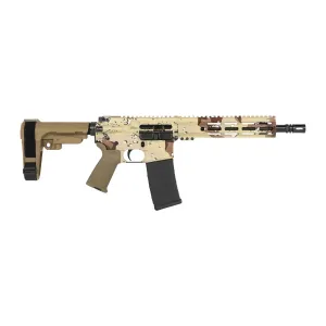 Shark Coast Tactical SCC07145CHCHIP-P Chocolate Chip  5.56 NATO 30+1 10.50 Black Nitride Threaded Barrel, Aluminum Receiver w/Picatinny Rail, M-LOK Handguard, Polymer SB Tactical SBA3 Brace, Polymer