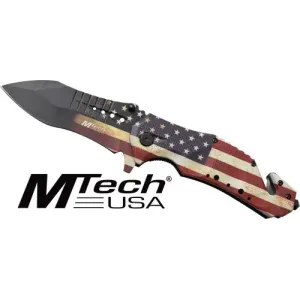 MC MTECH 3.75 DROP POINT FOLDER W/CUTTER US FLAG/SS