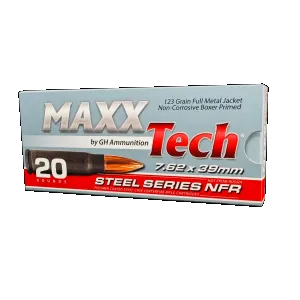 MAXXTECH 7.62X39 STEEL CASE 123GR FMJ 20RD/BX 30BX/CS