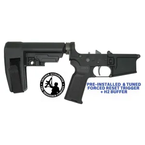 White Label Armory Stampede AR-15 Complete Lower Receiver - SBA6 Pistol Brace, 3-Position Disruptor Forced Reset Trigger, & H2 Buffer
