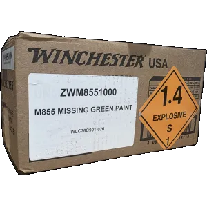 Winchester USA M855 (Missing Green Paint) 5.56mm, 62gr FMJ, 1000rd Case