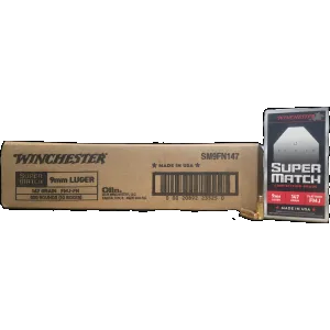 Winchester Super Match 9mm Luger 147gr Subsonic Flat Nose FMJ Ammo, 500-Round Case