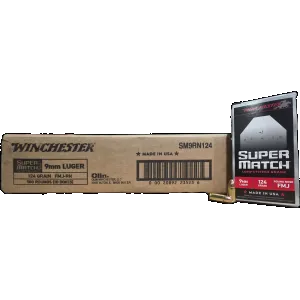 Winchester Super Match 9mm Luger 124gr Round Nose FMJ Ammo, 500-Round Case