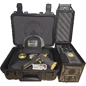 USED Watchtower Firearms, Demolitia, Demolition Ranch, Elite Package, Black w/ 5 Gold Ported Barrel, 4 Mags, 9mm Doublestack 1911 Pistol ***Very Good Condition***