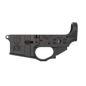 SPIKES TACTICAL STRIPPED LOWER RECEIVER MULTI CAL, CRUSADER LOGO--COSMETIC BLEM