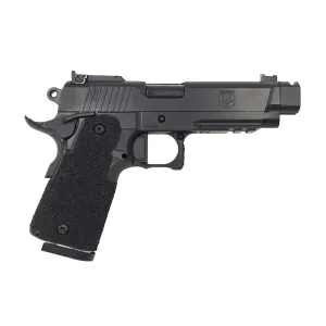 Accuracy X Pro Darkfighter, 9mm, 4.25 Barrel w/ Comp, 1- 16rd Magazine, Optic Ready, Carbon/Poly Grip, BlackSTAR Finish, Solid Flat Trigger, Pistol