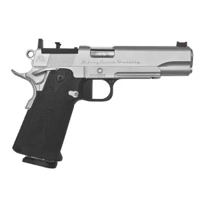Alchemy Custom Weaponry Quantico HiCap, 9mm, 5 Barrel, 2- 17rd Magazines, Optics Ready, Chrome, Flat Trigger, Pistol