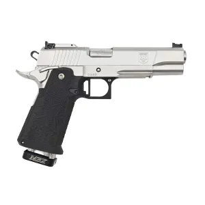 Accuracy X Gunfighter Pro, 9mm, 5 Barrel, 1- 17rd Magazine, Optics Ready, Satin Stainless, Carbon/Poly Grip, Pistol Pistol