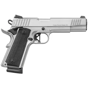 Charles Daly 1911, Superior, 1911, Semi-automatic, Metal Frame Pistol, Full Size, 45 ACP, 5 in Barrel, Steel, Chrome Finish, Silver, Rubber Checkered Grips, Novak-Cut Fixed Sights, Manual Safety, 8 Rounds, 2 Magazines, Right Hand 440.148