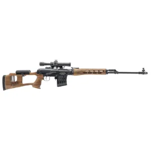 B&T HD-18 Sporting Rifle, Dragunov, Semi-auto Rifle, AK-47, 7.62X54R, 24 in Barrel, Modular Muzzle Device, MLOK Handguard, Matte Finish, Black, Sporter Style Wooden Buttstock, 2 Mags, 10 Rounds, Inclu
