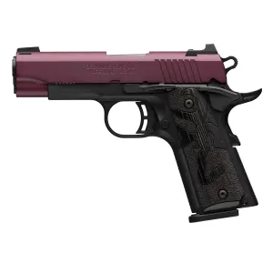 Browning Black Label, 1911, Single Action, Semi-auto, Metal Frame Pistol, Full Size, 380 ACP, 3.6 Barrel, Cerakote Finish, Black Cherry, Black Frame, Stippled Laminated Wood Grips, 3 Dot Sights, 10 Rounds, 2 Mags 051995492