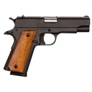 Rock Island 51417 GI Standard MS *CA Compliant 45 ACP Caliber with 4.20 in Barrel, 8+1 Capacity, Overall Black Parkerized Finish Steel, Beavertail Frame, Serrated Slide & Wood Grip, Pistol