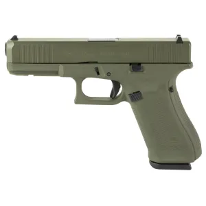 Glock 17 GEN 5, Semi-automatic, Striker Fired, Full Size, 9MM, 4.49 in Barrel, Front Serrations, Cerakote Finish, Olive Drab Green, 17 Rounds, 3 Magazines PA175S204-OD