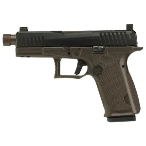 Lone Wolf Distributors Dusk19, Striker Fired, Semi-auto, Polymer Frame Pistol, Compact, 9mm, 4.6 in Threaded Bronze Barrel, Matte Finish, Black Slide and Brown Frame, RMR Compatible Optic Cut, Front N