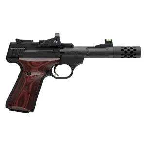 Browning 051592490 Buck Mark Hunter w/Optic 22 LR 10+1 4.40 Matte Blued Fluted, Steel Threaded Barrel, Matte Black Optic Ready/Serrated Slide, Aluminum Frame, Rosewood Laminate w/Gold Buckmark Grip, Crimson Trace Red Dot, Rimfire Pistol