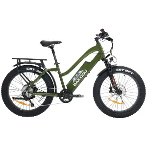 Bakcou E-bikes B-FST24-G-B17 Flatlander ST 24 Gloss Army Green 18 w/Stand Over Height of 26/Frame Shimano Alivio Hill-Climbing 9 Speed Bafang 750W High-End Rear Hub Motor 25+ mph Speed, Electric Bike